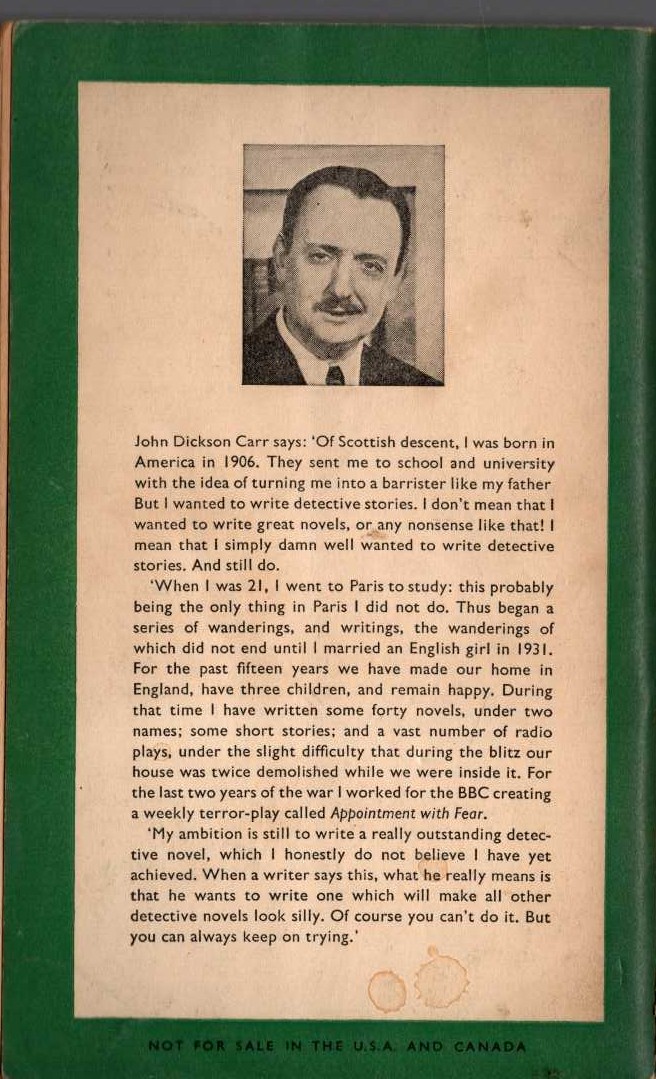 John Dickson Carr  THE EMPEROR'S SNUFF-BOX magnified rear book cover image