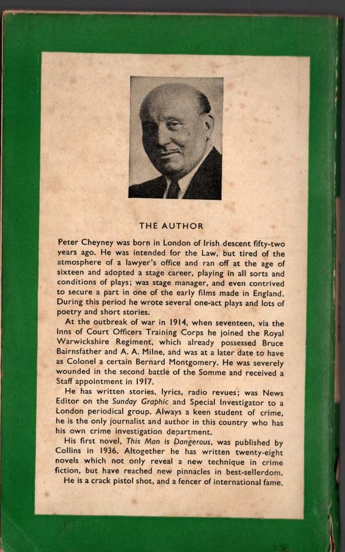 Peter Cheyney  DARK DUET magnified rear book cover image