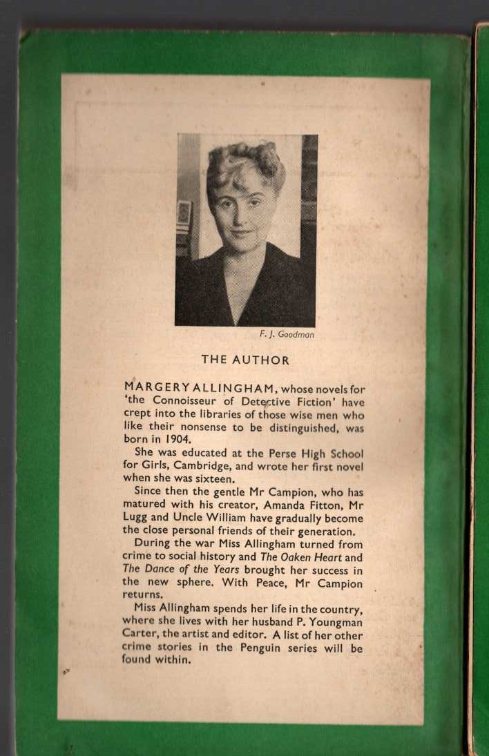 Margery Allingham  MYSTERY MILE magnified rear book cover image