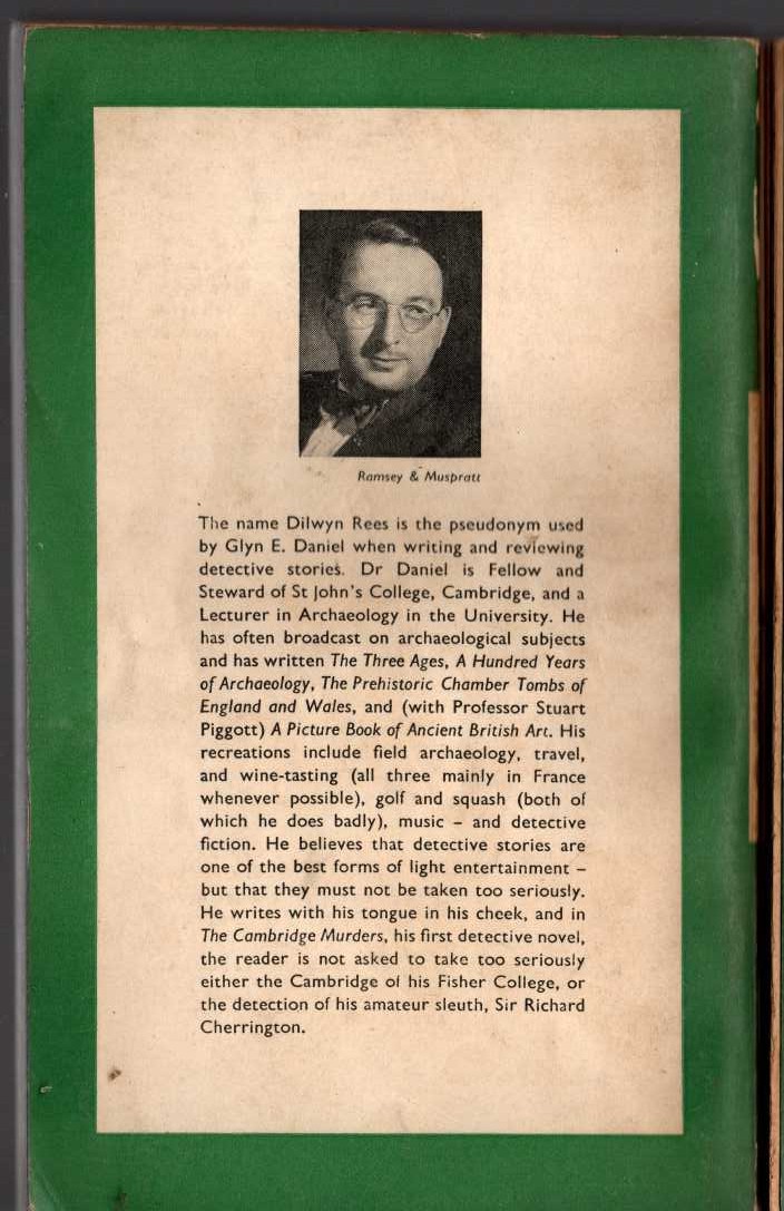 Dilwyn Rees  THE CAMBRIDGE MURDERS magnified rear book cover image