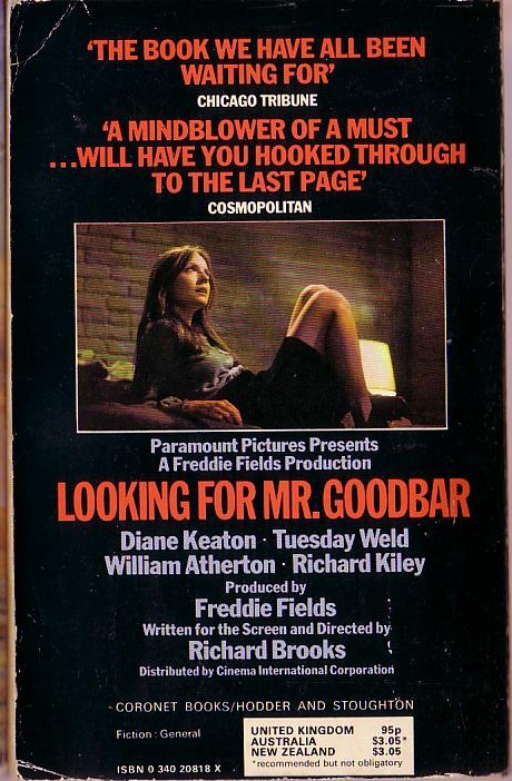Judith Rossner  LOOKING FOR MR.GOODBAR (Diane Keaton) magnified rear book cover image