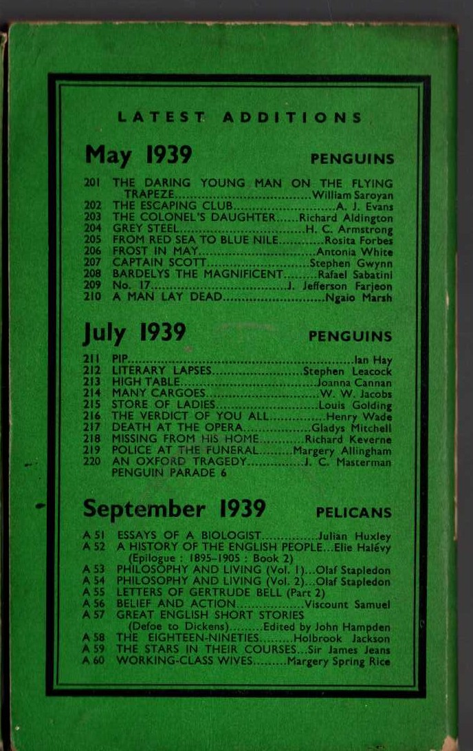 Margery Allingham  POLICE AT THE FUNERAL magnified rear book cover image