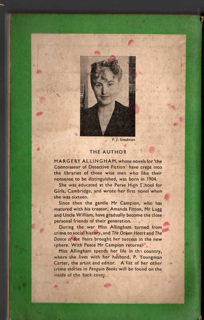 Margery Allingham  BLACK PLUMES magnified rear book cover image