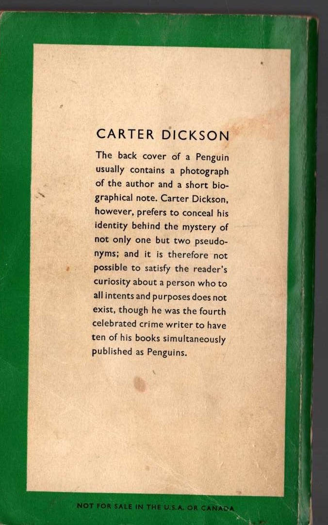 Carter Dickson  SHE DIED A LADY magnified rear book cover image