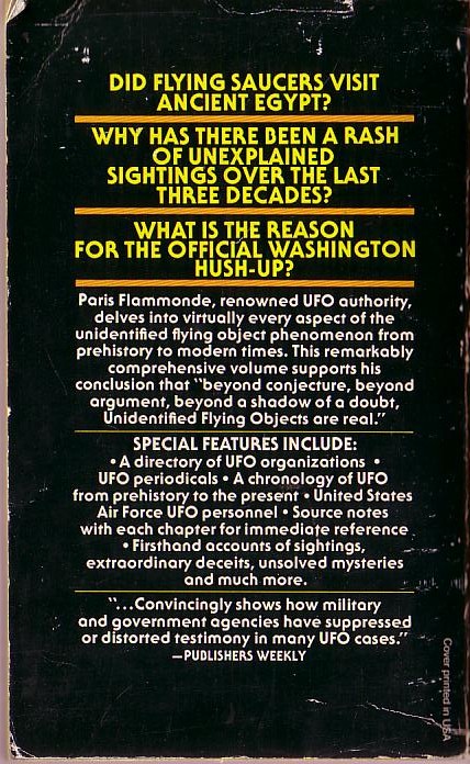 Paris Flammonde  UFO EXIST magnified rear book cover image