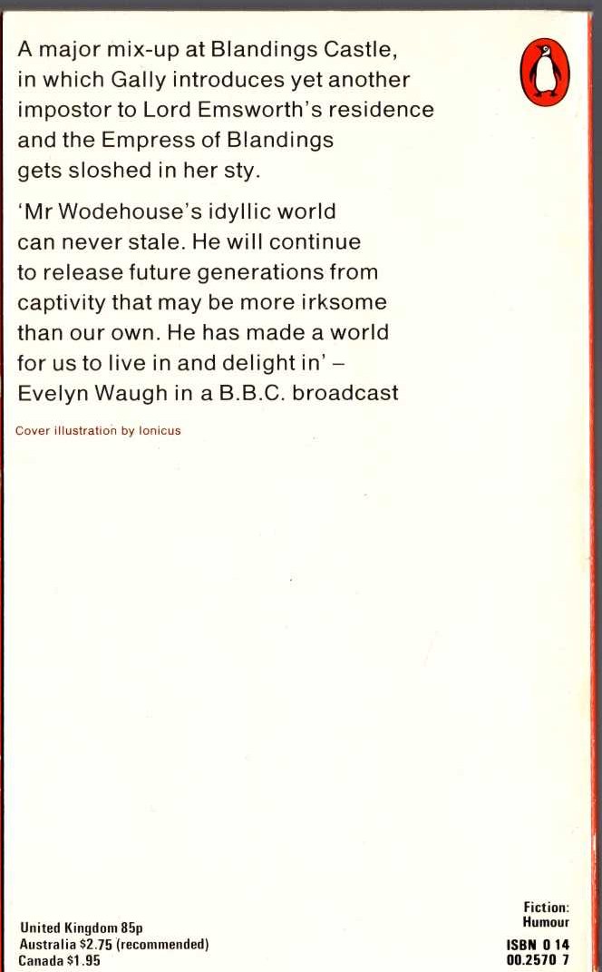 P.G. Wodehouse  GALAHAD AT BLANDINGS magnified rear book cover image