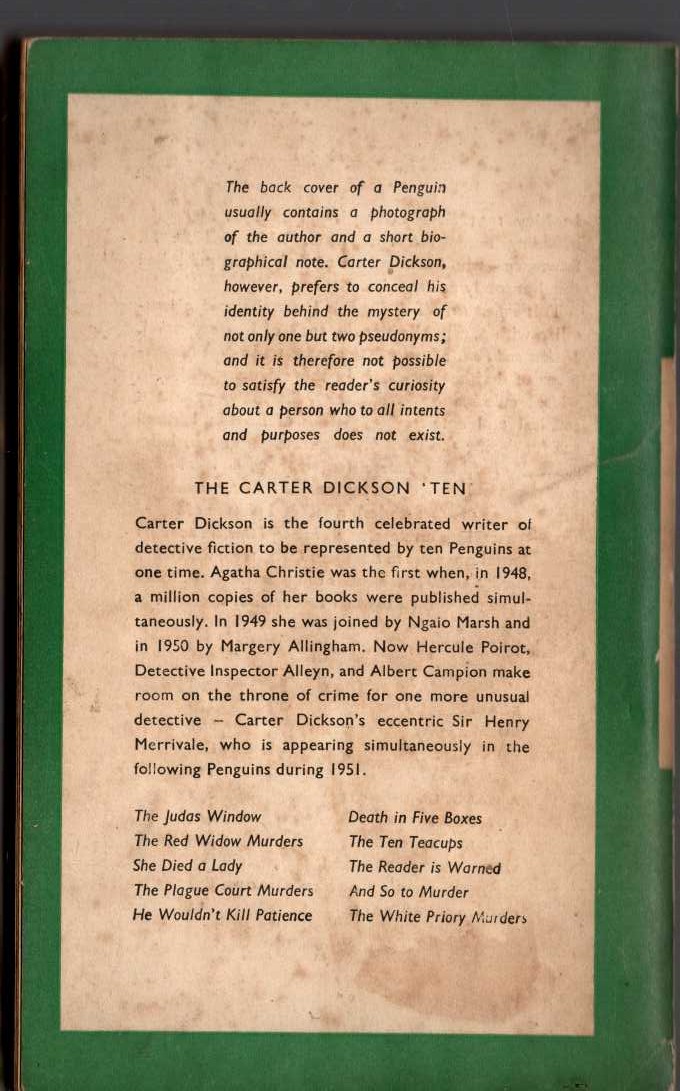 Carter Dickson  SHE DIED A LADY magnified rear book cover image