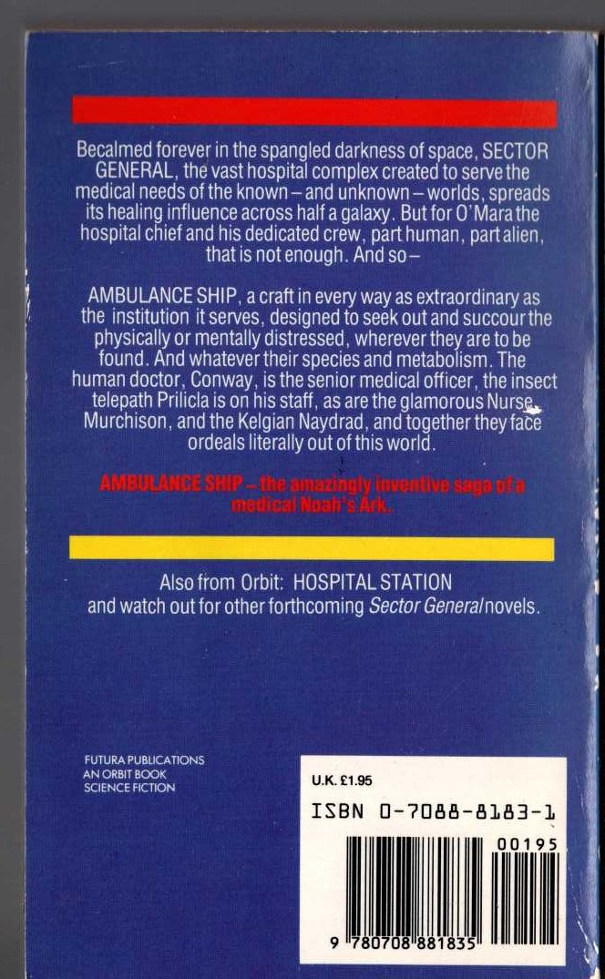 James White  AMBULANCE SHIP magnified rear book cover image