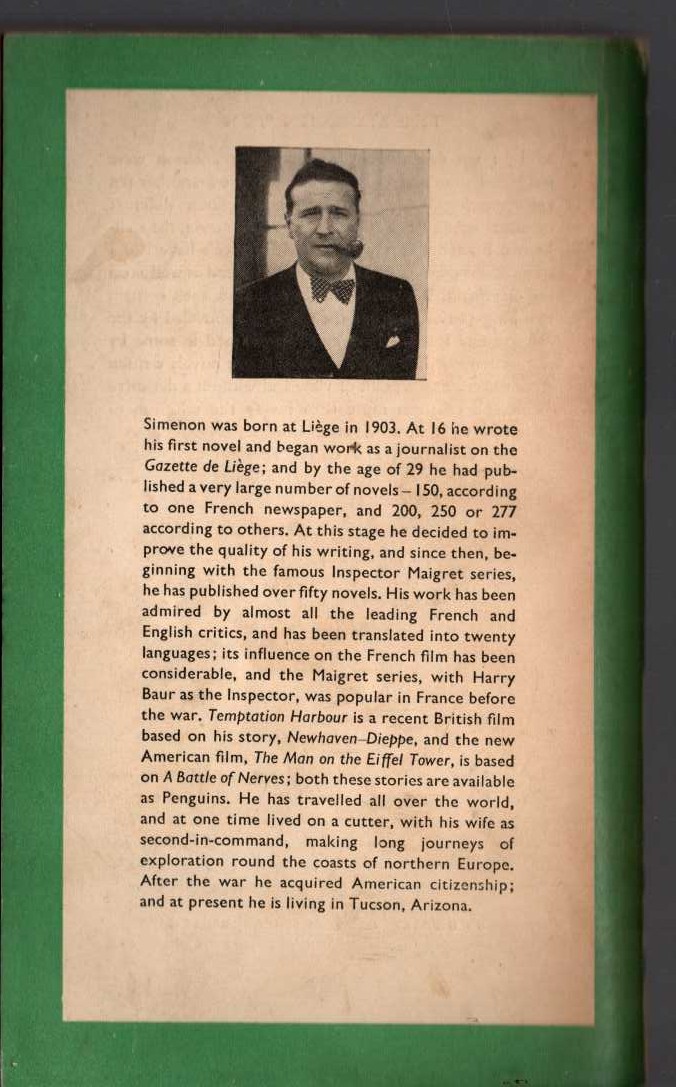 Georges Simenon  A CRIME IN HOLLAND and A FACE FOR A CLUE magnified rear book cover image
