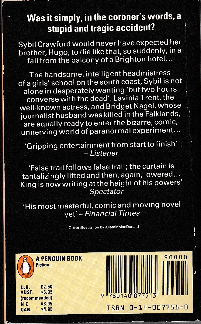 Francis King  VOICES IN AN EMPTY ROOM magnified rear book cover image