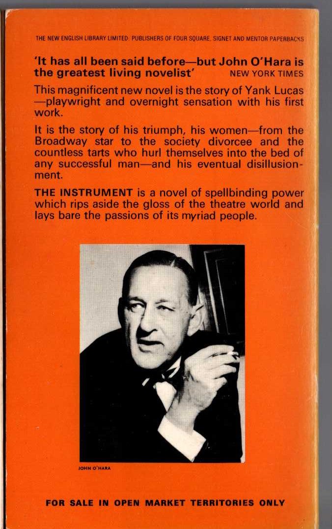 John O'Hara  THE INSTRUMENT magnified rear book cover image