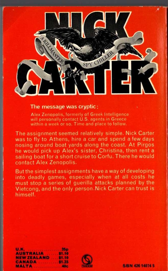 Nick Carter  THE LIQUIDATOR magnified rear book cover image