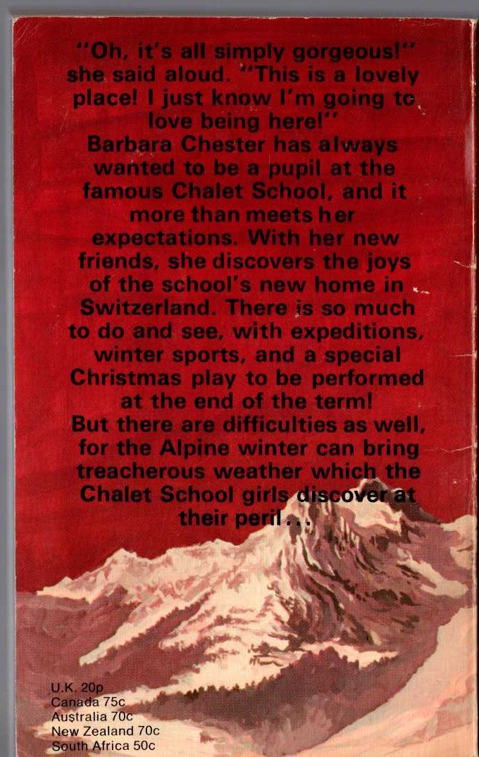 Elinor M. Brent-Dyer  THE CHALET SCHOOL AND BARBARA magnified rear book cover image
