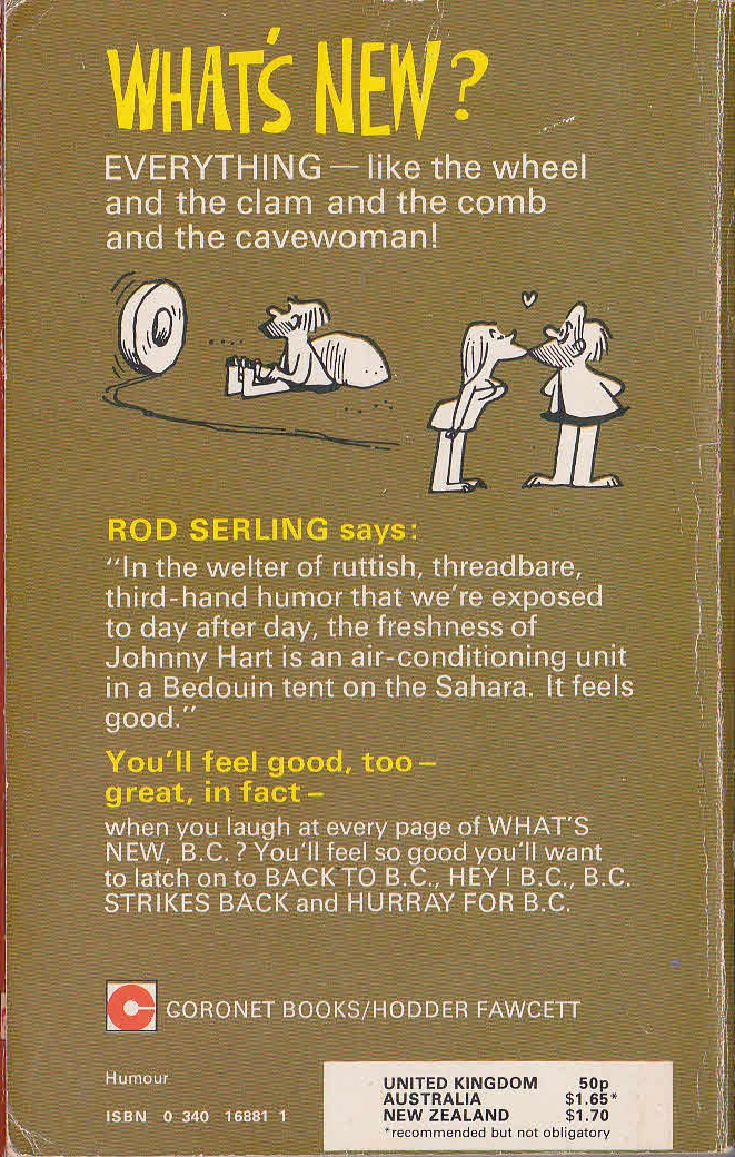Johnny Hart  WHAT'S NEW, B.C.? magnified rear book cover image