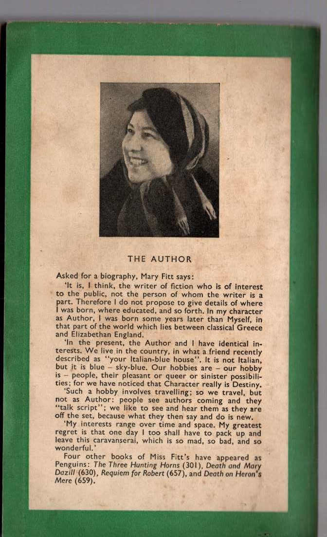 Mary Fitt  DEATH AND THE PLEASANT VOICES magnified rear book cover image