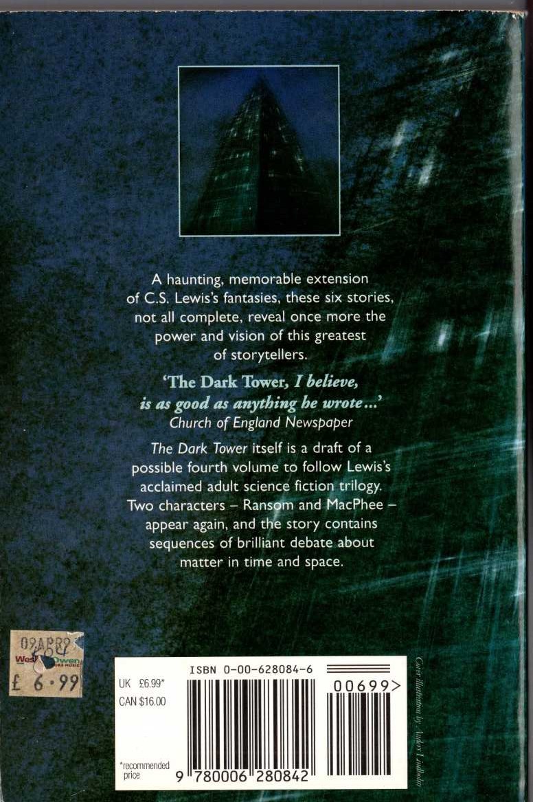 C.S. Lewis  THE DARK TOWER AND OTHER STORIES magnified rear book cover image