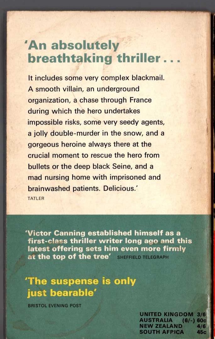 Victor Canning  THE SCORPIO LETTERS magnified rear book cover image