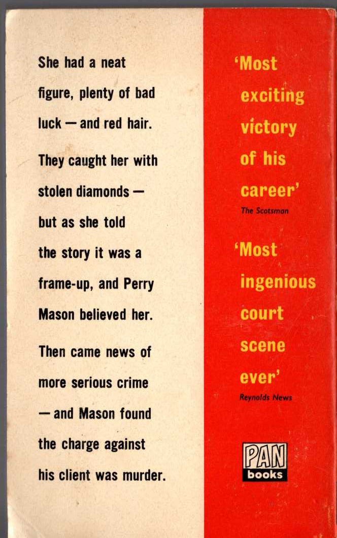 Erle Stanley Gardner  THE CASE OF THE RESTLESS REDHEAD magnified rear book cover image