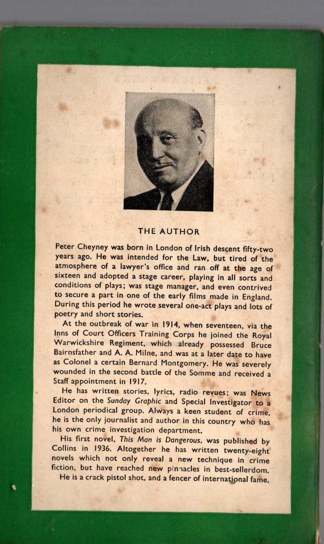 Peter Cheyney  THE URGENT HANGMAN magnified rear book cover image