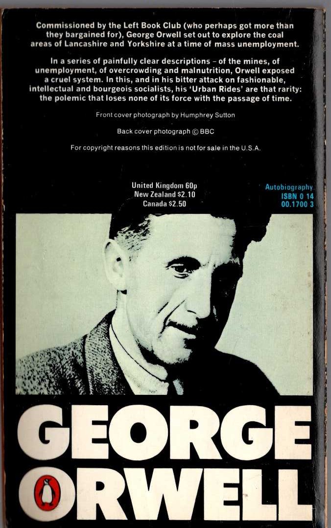 George Orwell  THE ROAD TO WIGAN PIER magnified rear book cover image