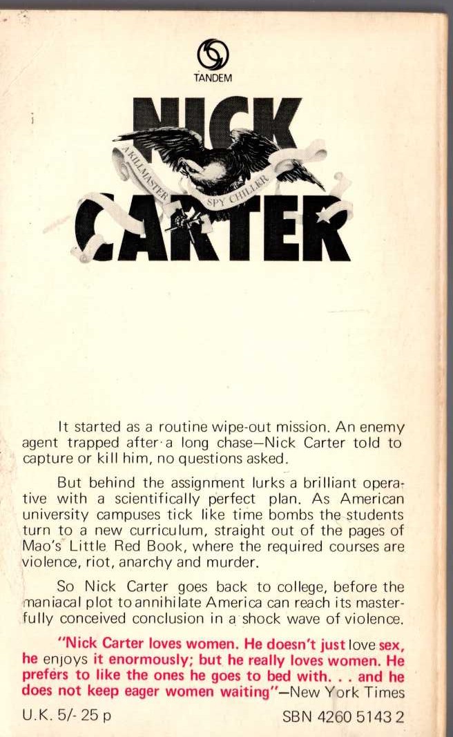 Nick Carter  THE RED REBELLION magnified rear book cover image