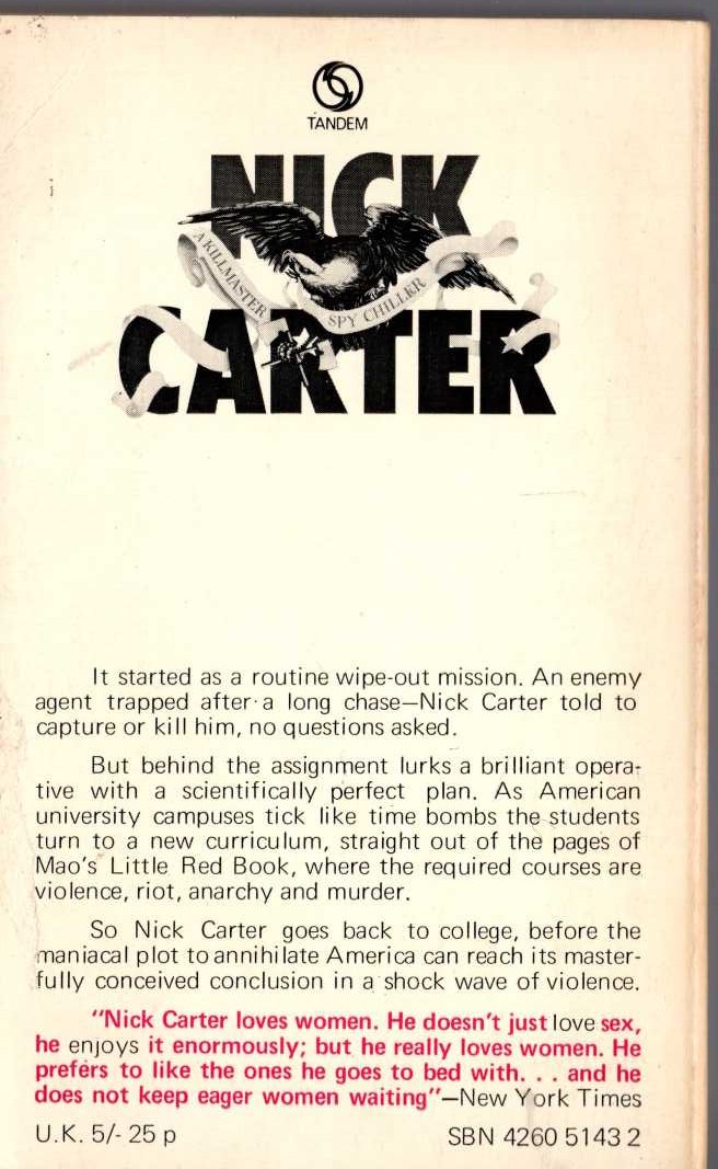 Nick Carter  THE RED REBELLION magnified rear book cover image