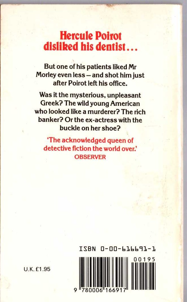 Agatha Christie  ONE, TWO, BUCKLE MY SHOE magnified rear book cover image
