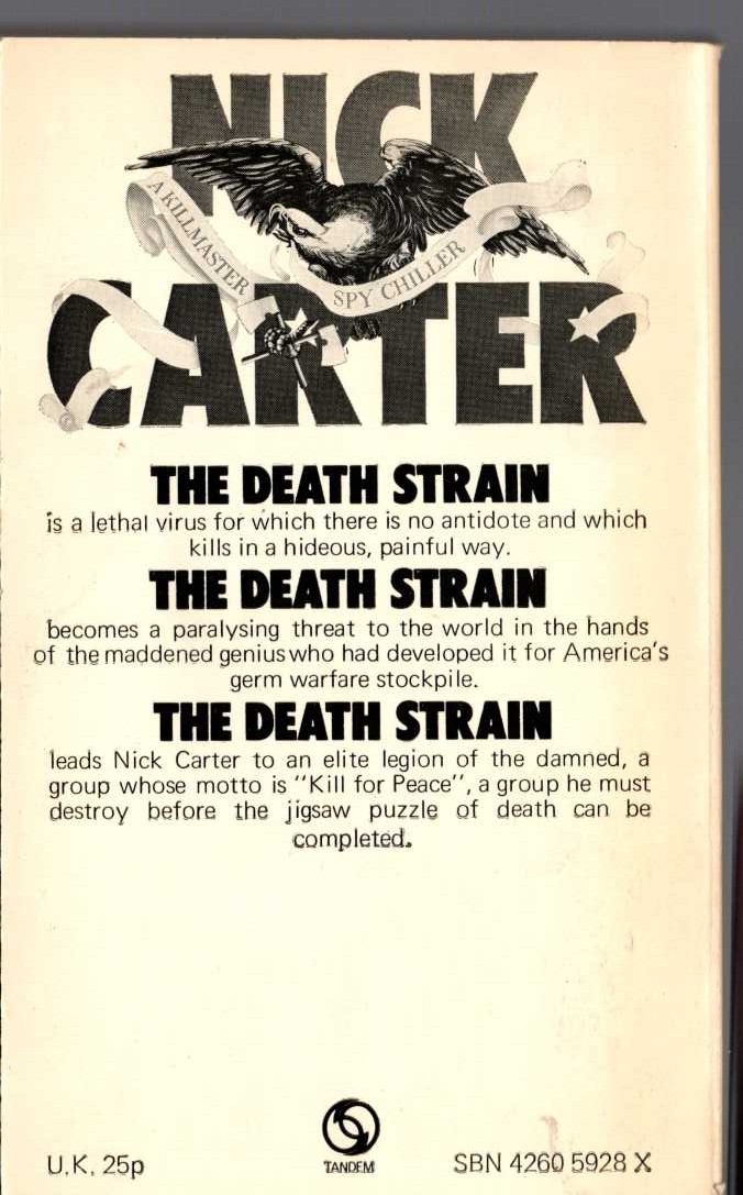 Nick Carter  THE DEATH STRAIN magnified rear book cover image