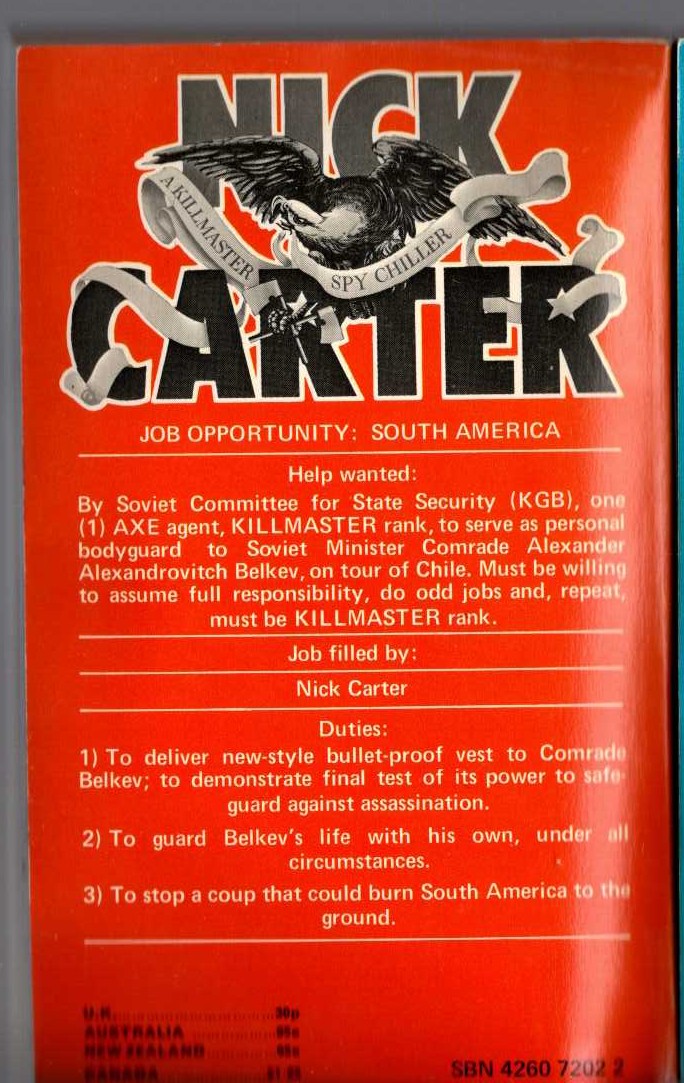 Nick Carter  THE INCA DEATH SQUAD magnified rear book cover image