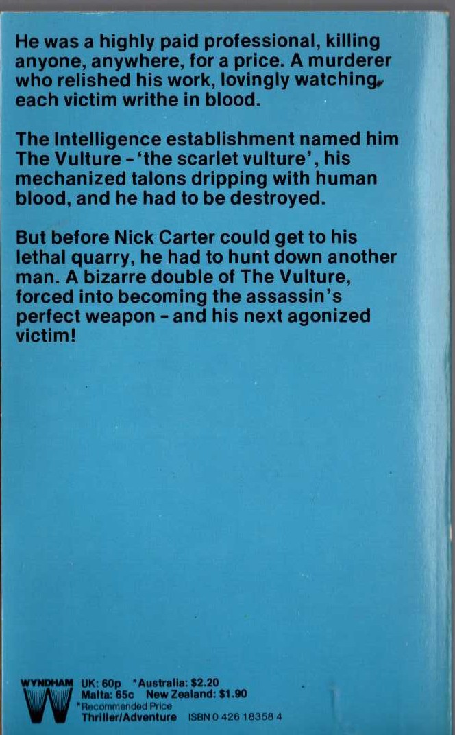 Nick Carter  ASSASSIN: CODE NAME VULTURE magnified rear book cover image