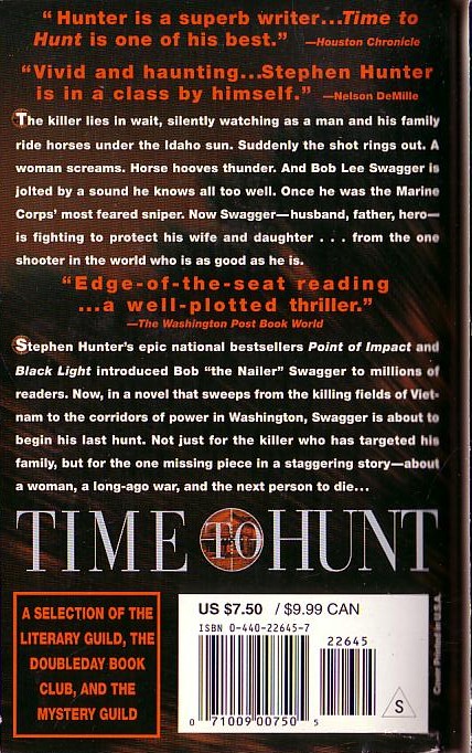 Stephen Hunter  TIME TO HUNT magnified rear book cover image