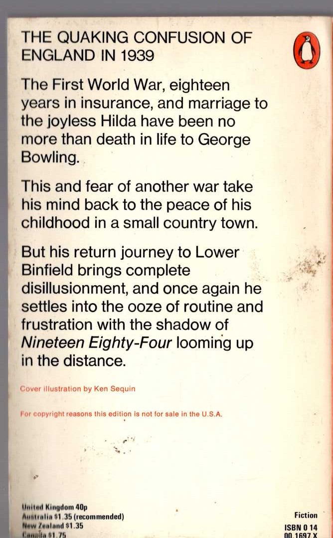 George Orwell  COMING UP FOR AIR magnified rear book cover image