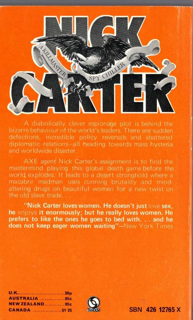 Nick Carter  THE SLAVEMASTER magnified rear book cover image