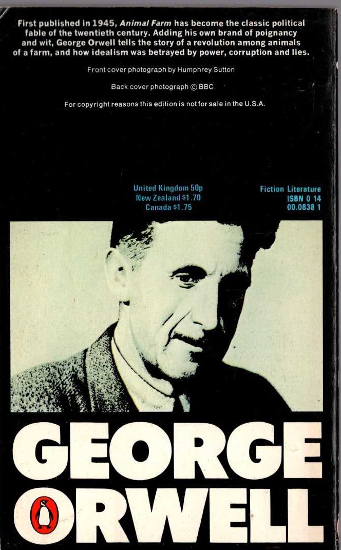 George Orwell  ANIMAL FARM magnified rear book cover image