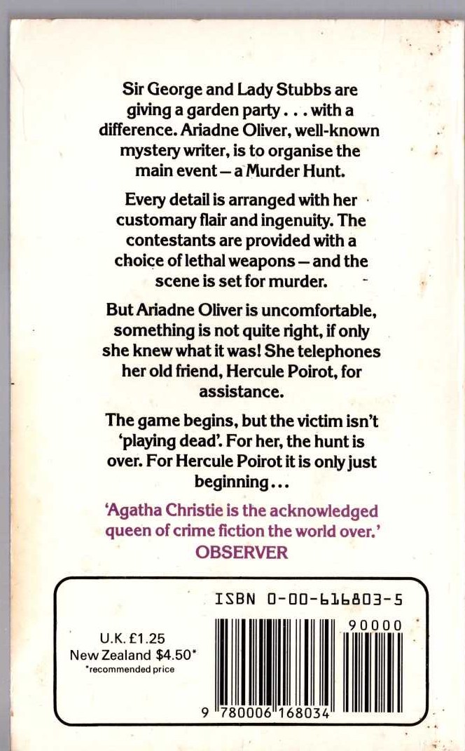Agatha Christie  DEAD MAN'S FOLLY magnified rear book cover image