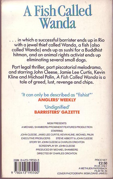 A FISH CALLED WANDA (John Cleese/ Jamie Lee Curtis/ Kevin Kline/ Michael Palin) magnified rear book cover image