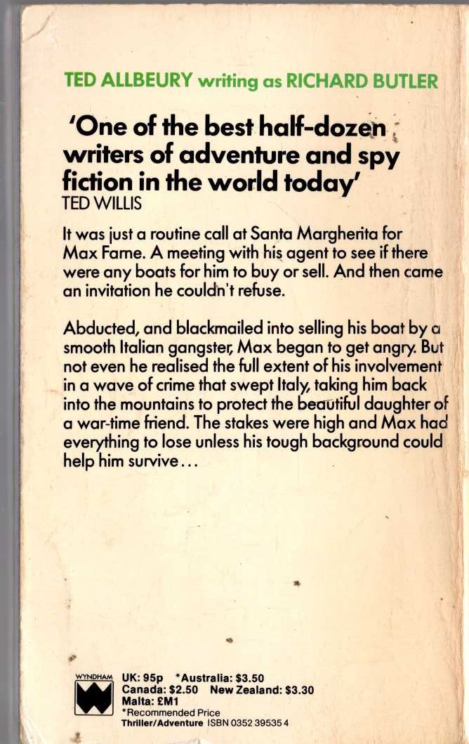 (Ted Allbeury writing as Richard Butler) ITALIAN ASSETS magnified rear book cover image
