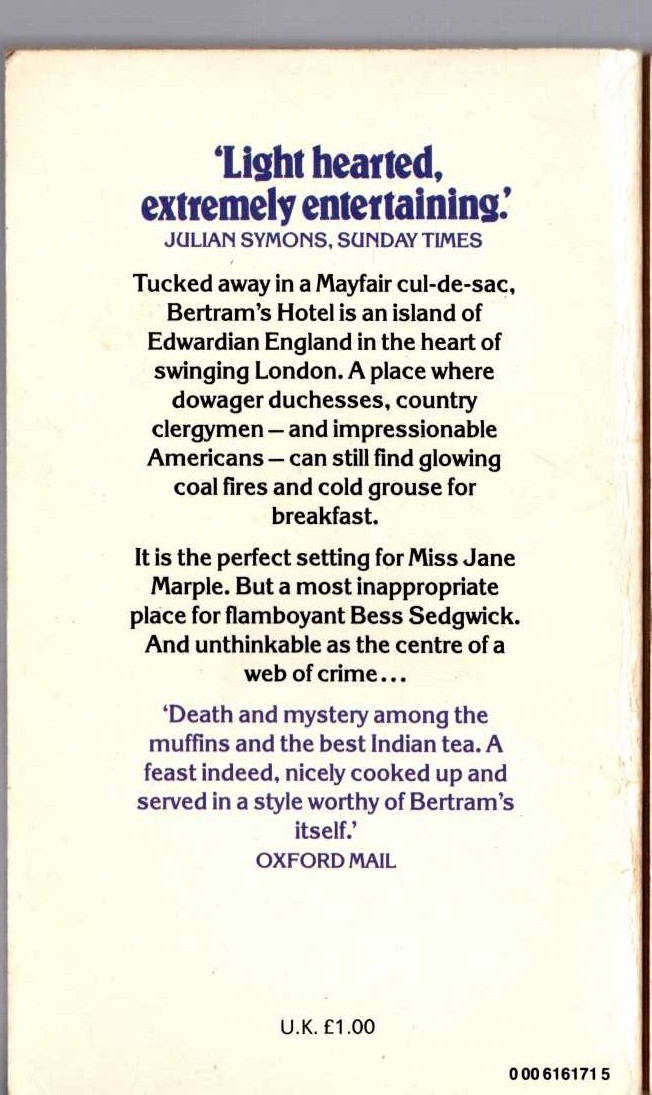 Agatha Christie  AT BERTRAM'S HOTEL magnified rear book cover image