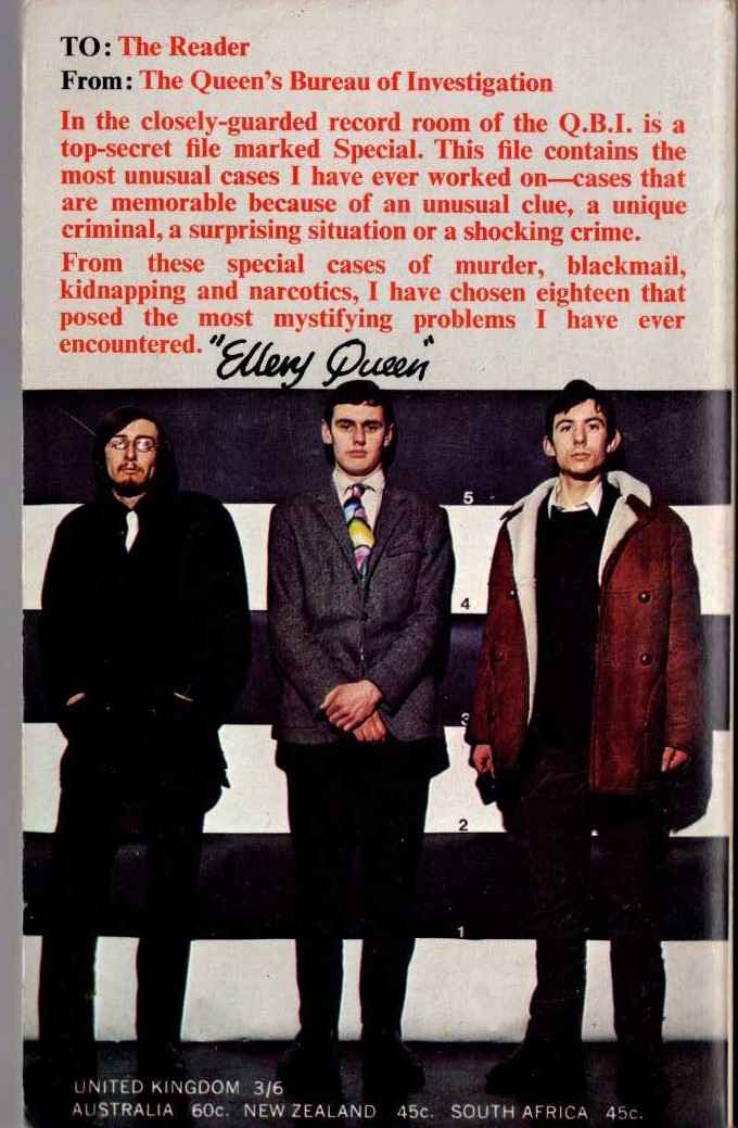 Ellery Queen  QBI. Queen's Bureau of Investigation magnified rear book cover image
