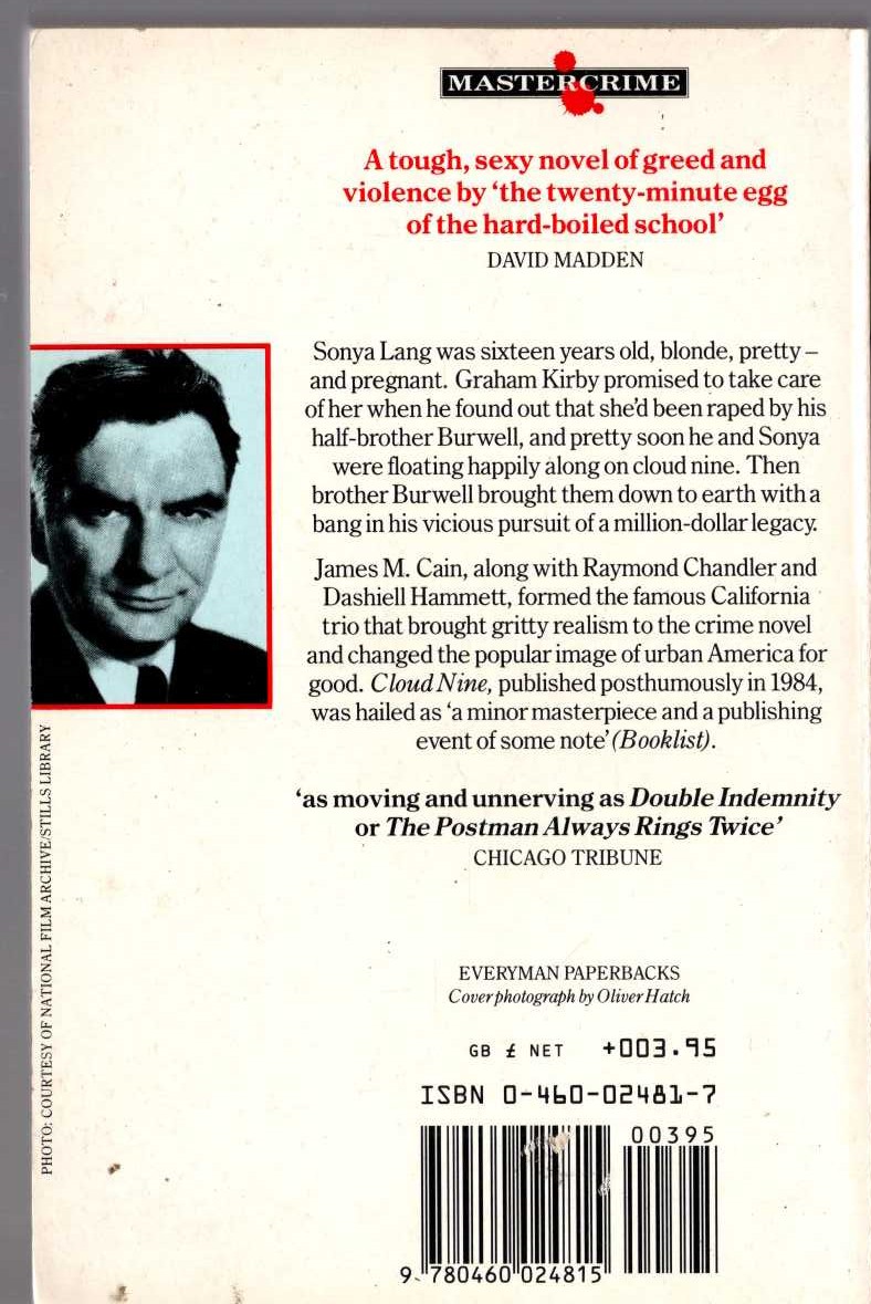 James M. Cain  CLOUD NINE magnified rear book cover image