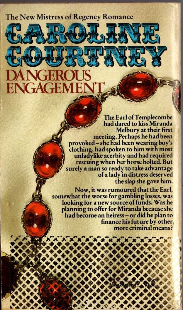 Caroline Courtney  DANGEROUS ENGAGEMENT magnified rear book cover image