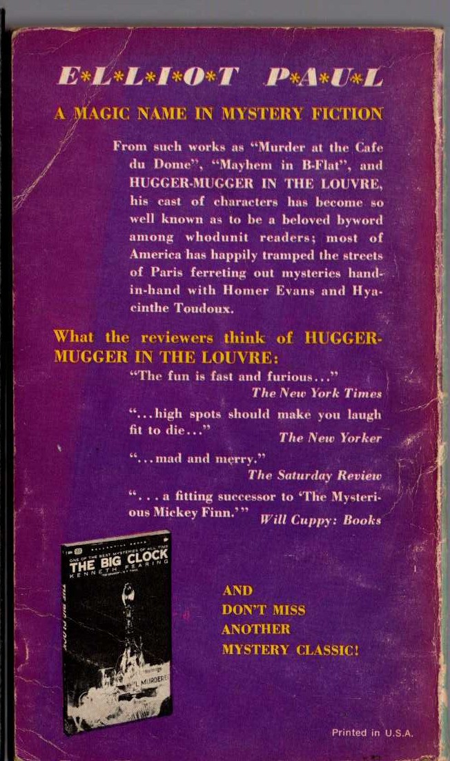 Elliot Paul  HUGGER-MUGGER IN THE LOUVRE magnified rear book cover image