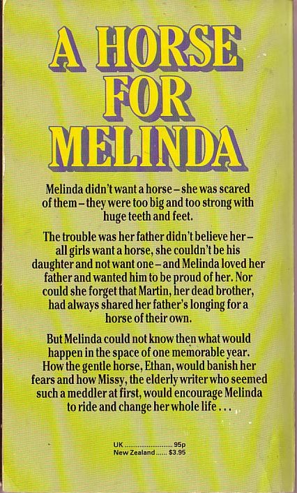 Doris Gates  A HORSE FOR MELINDA magnified rear book cover image