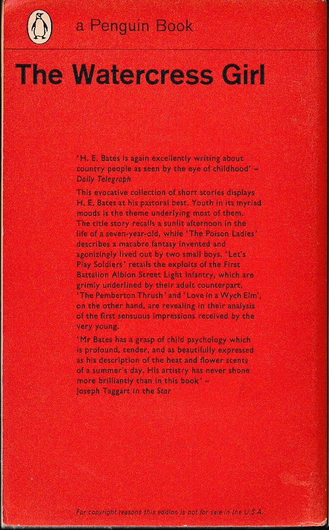 H.E. Bates  THE WATERCRESS GIRL and Other Stories magnified rear book cover image
