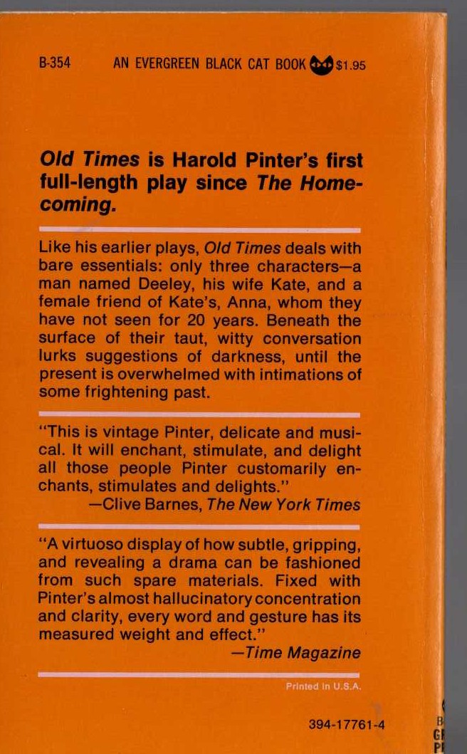 Harold Pinter  OLD TIMES magnified rear book cover image