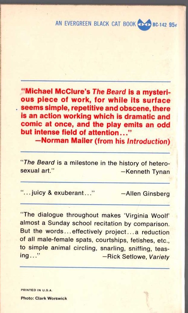 Michael McClure  THE BEARD magnified rear book cover image