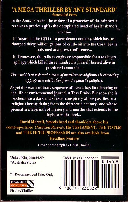 David Morrell  THE COVENANT OF THE FLAME magnified rear book cover image