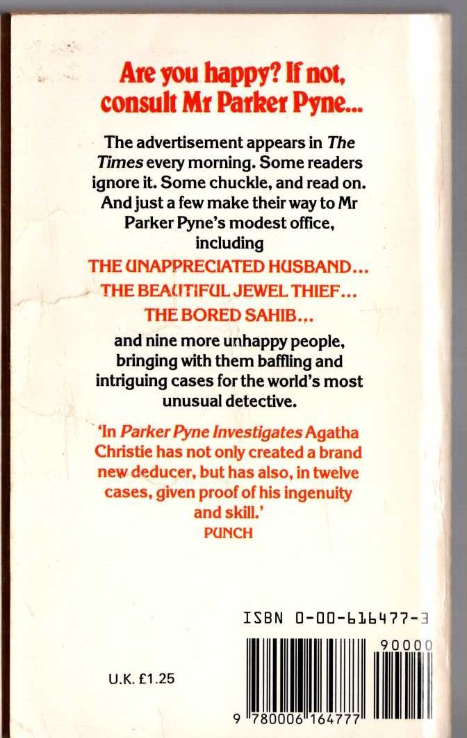 Agatha Christie  PARKER PYNE INVESTIGATES magnified rear book cover image