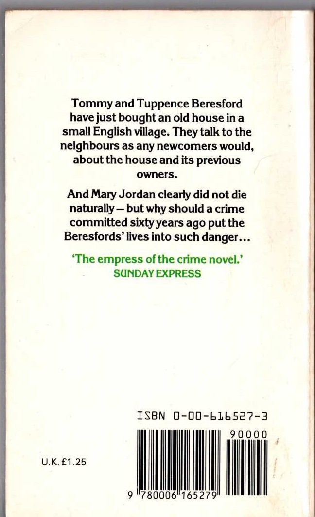 Agatha Christie  POSTERN OF FATE magnified rear book cover image