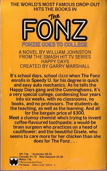 William Johnston  HAPPY DAYS #4: The Fonzie Goes to College magnified rear book cover image